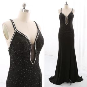 Strap Deep V Diamond Decorated Slit Backless Mermaid Dress